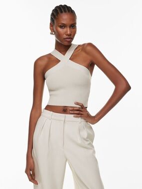Babaton Cross-Strap Ribbed Crop Top - Cream